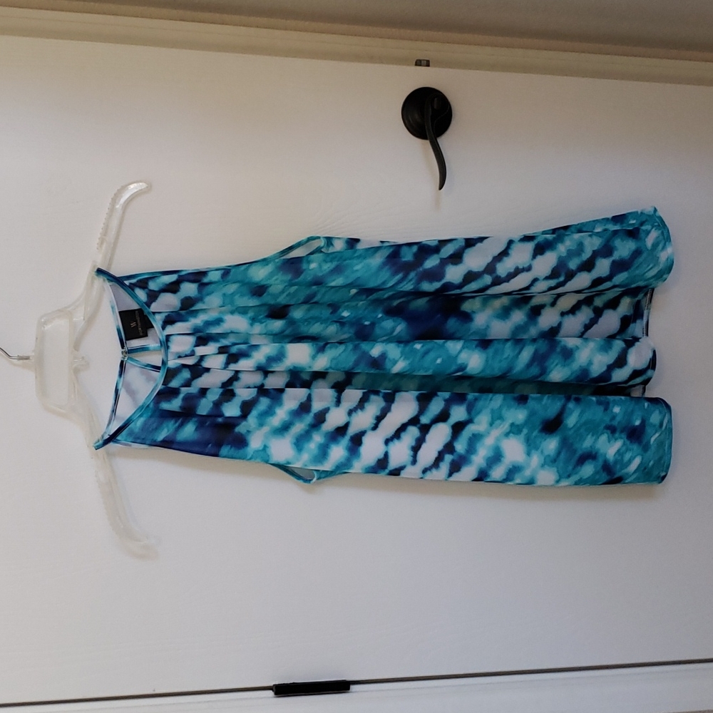 Turquoise blue spaghetti strap semi sheer tank top large blouse